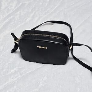 Versace Smooth Leather Camera Crossbody Bag Black | MSRP $1095